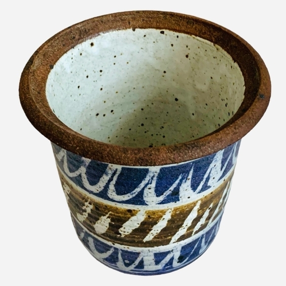 Rare VNTG Pottery Brown Blue White Clay Planter Ceramic Planter Flower Pot - Picture 3 of 5